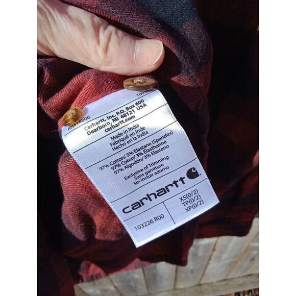 Carhartt Flannel Shirt Red Plaid Juniors XS 0/2 - Picture 6 of 6